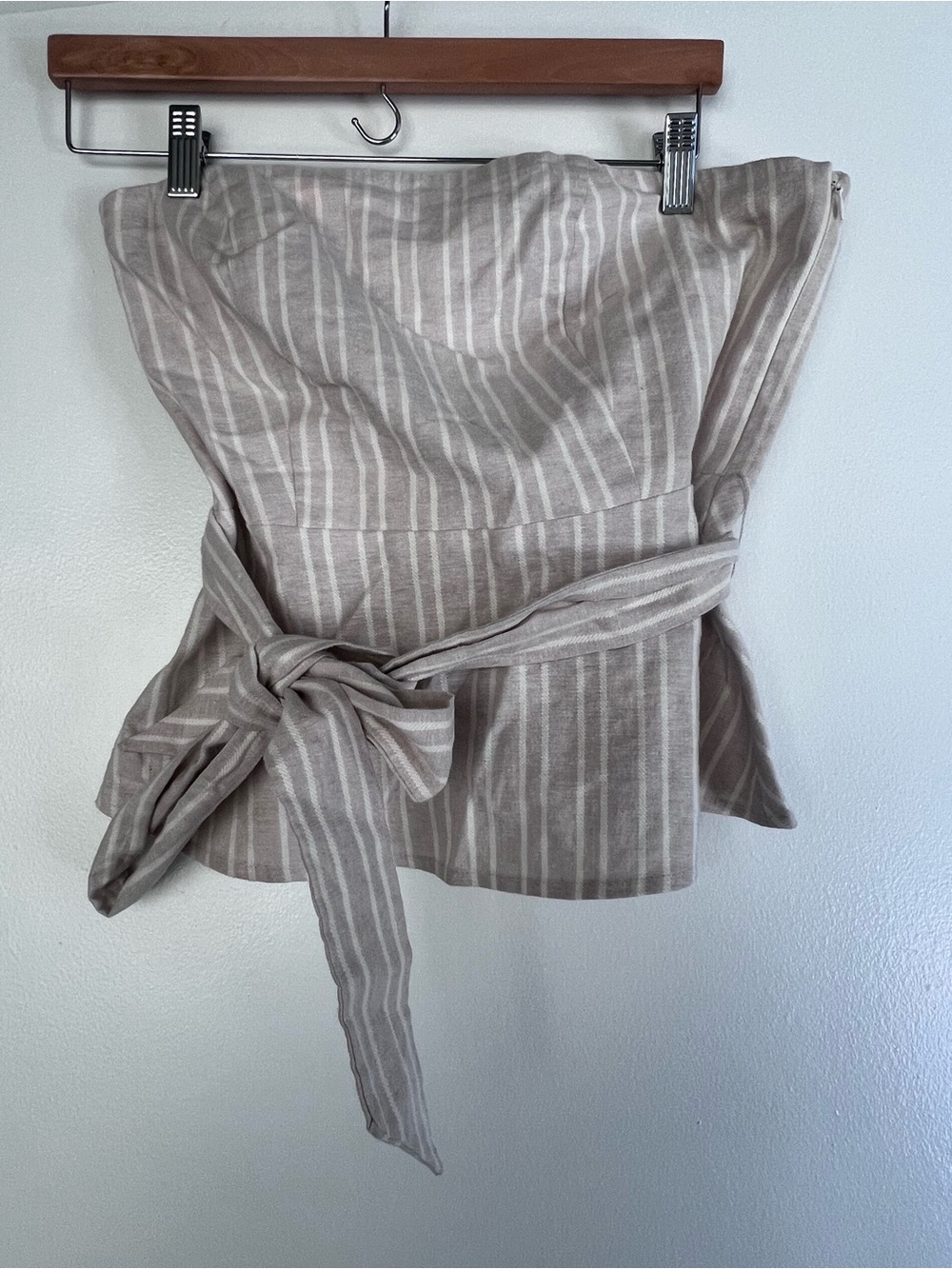 Ann Taylor Beige and White Striped Tie-Waist Strapless Top